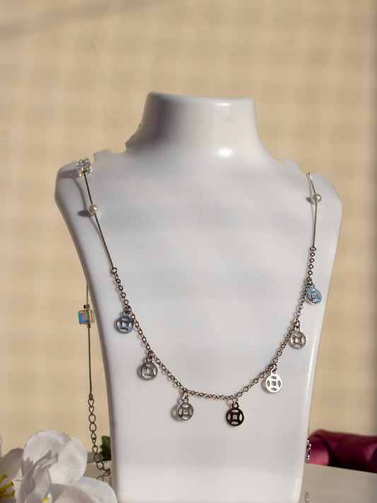 Silver Pearl Charms Necklace