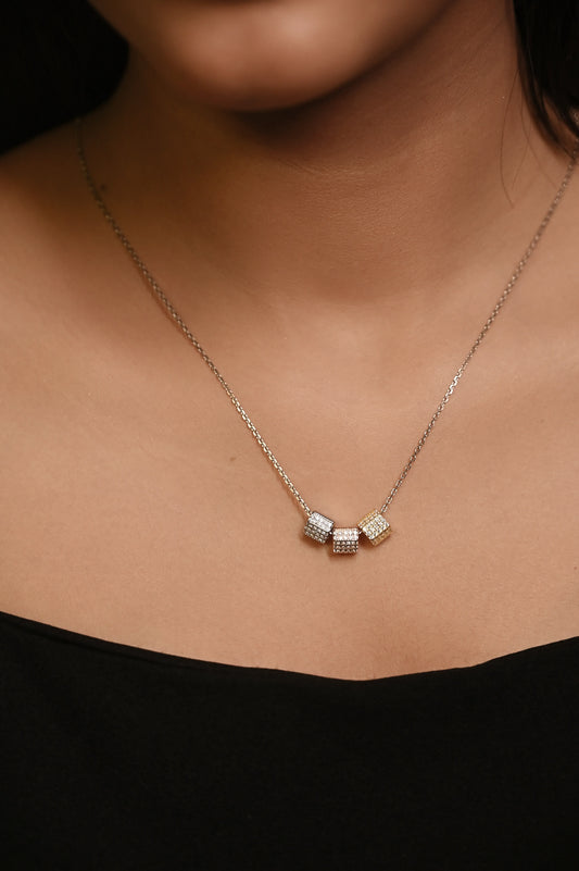 Silver Trinity Spark Cube Necklace