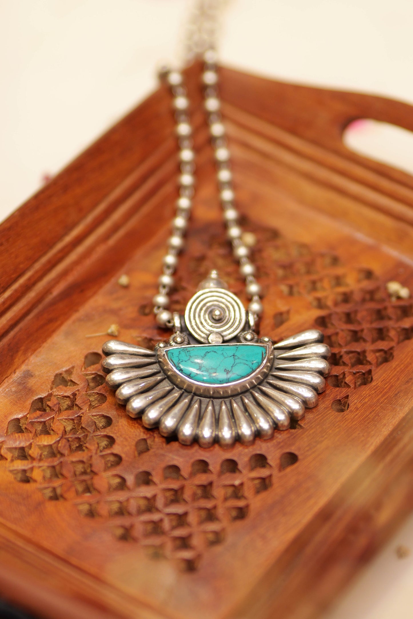 Aadhya Embossed Turquoise Petal Necklace