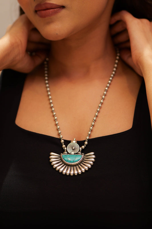 Aadhya Embossed Turquoise Petal Necklace