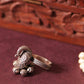 Close up of Ghughri Detailing on Antique Silver Peacock Ring
