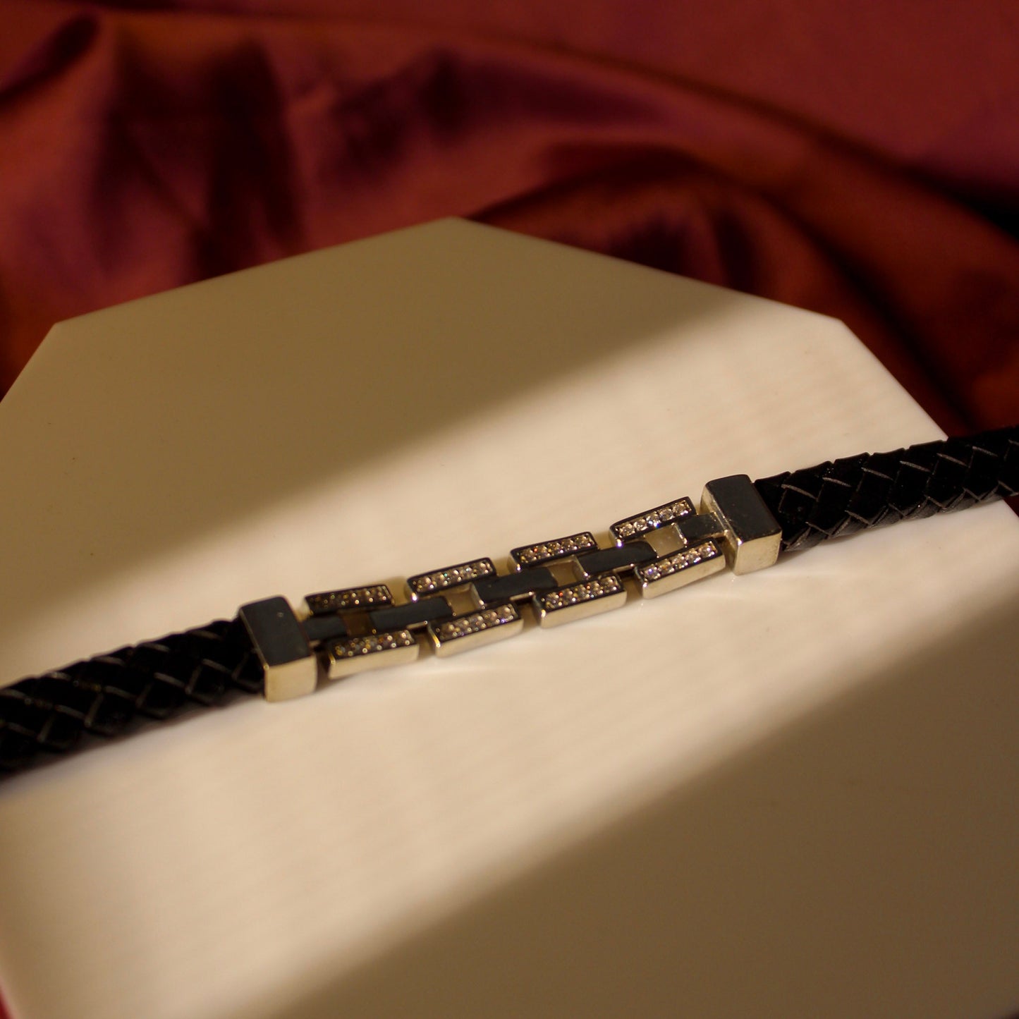 Men's Brickwork Linked Leather Bracelet