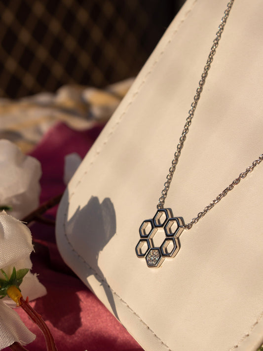 Silver Crystal Honeycomb Necklace