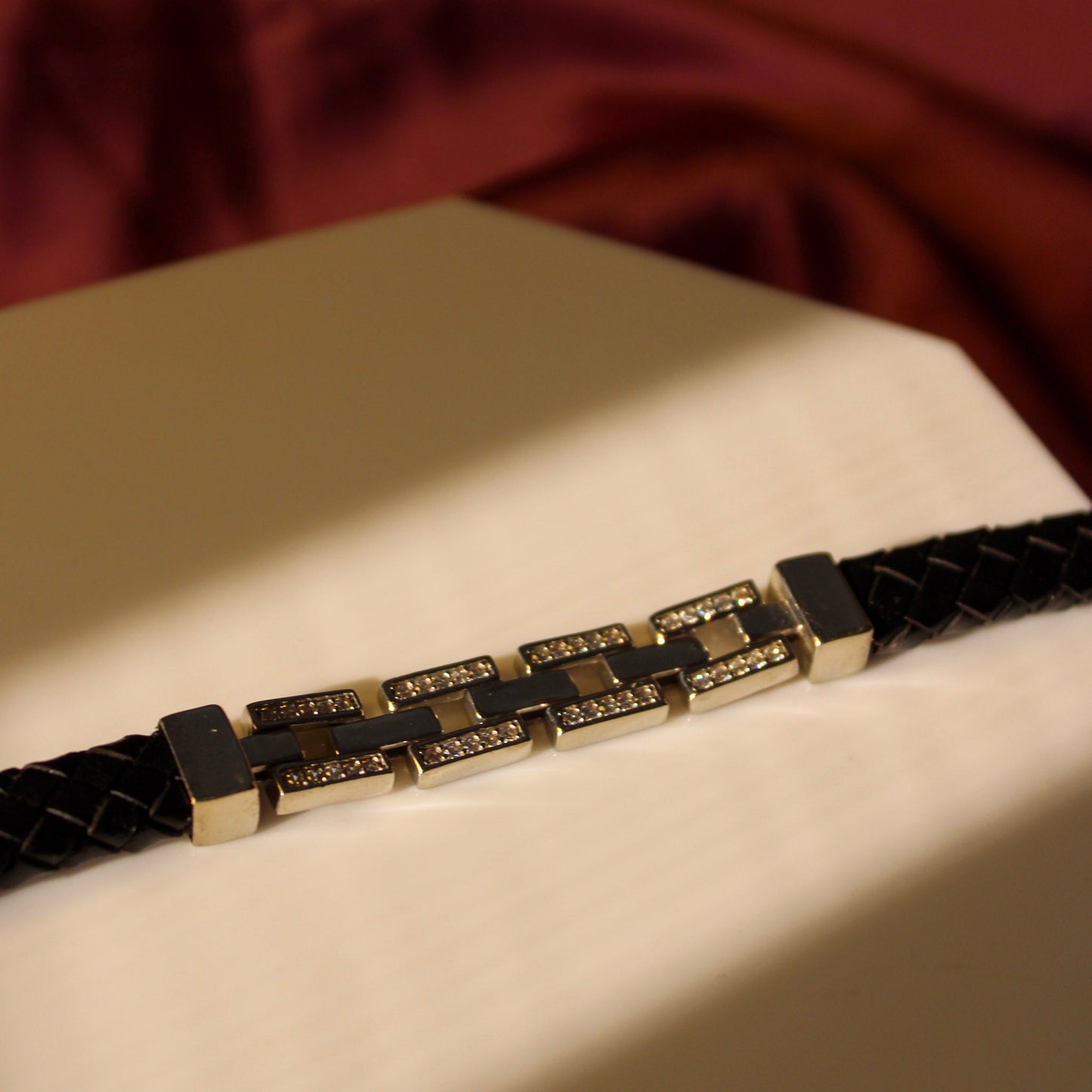 Men's Brickwork Linked Leather Bracelet