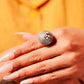 Woman wearing Bold Oxidized Silver Dome Ring with Ethnic Outfit