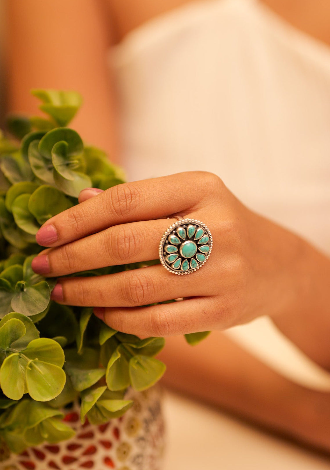 Anokhi Intricate Floral Turquoise Ring