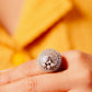 Woman wearing Bold Oxidized Silver Dome Ring with Ethnic Outfit