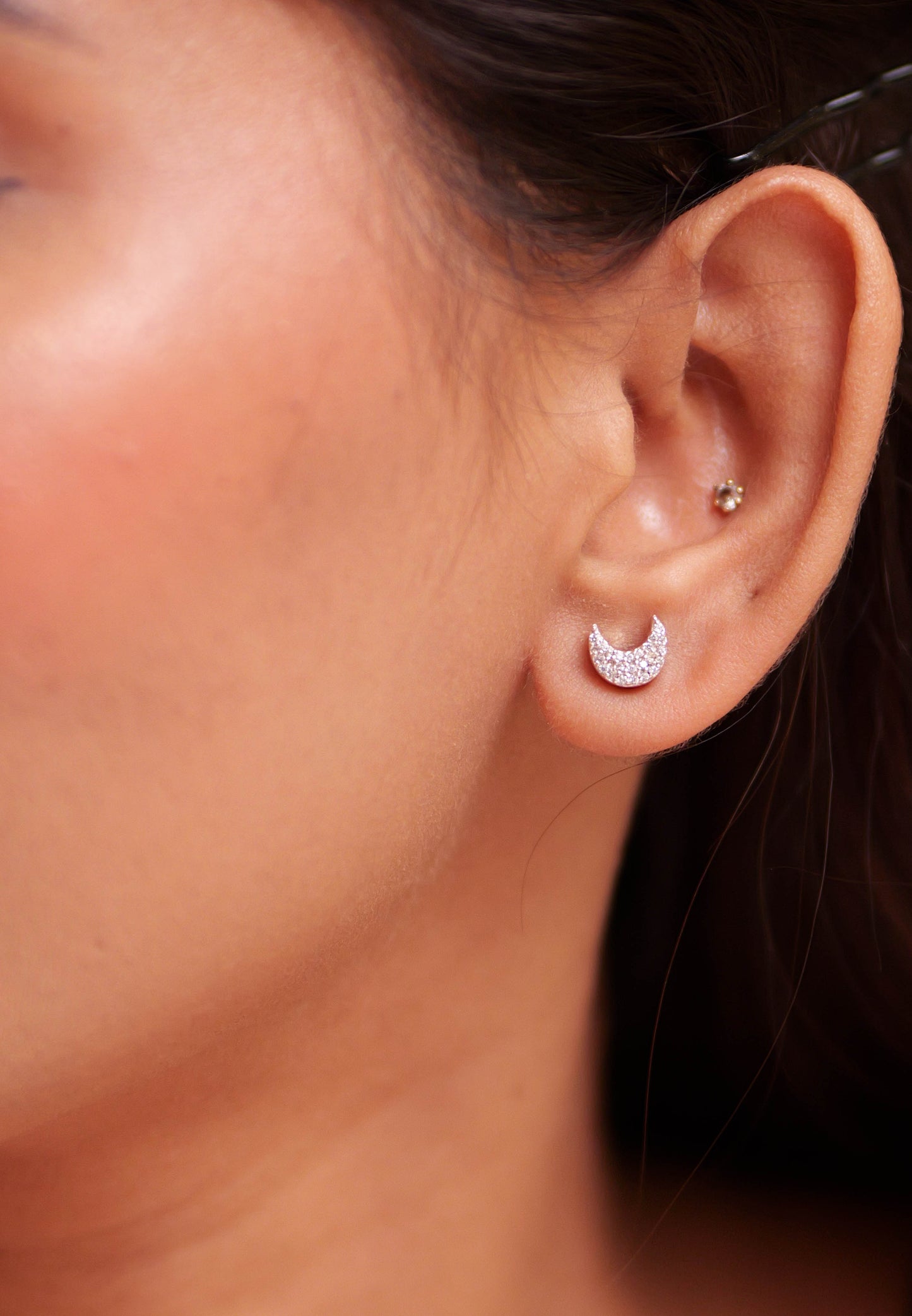 Celeste Diamond Moon Studs