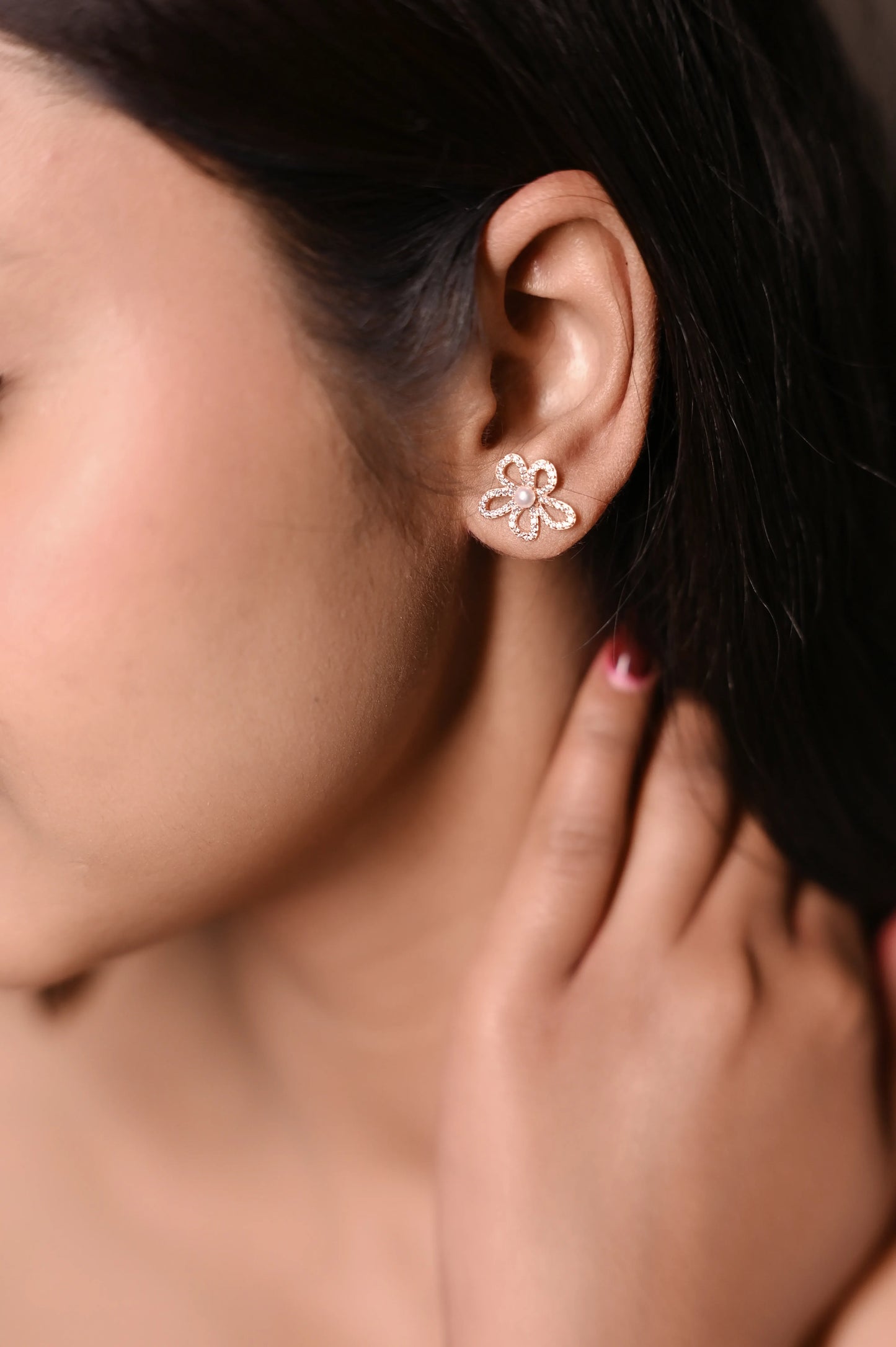 Rose Pearl Flower Studs