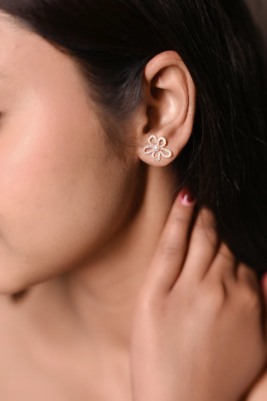 Silver Pearl Flower Studs