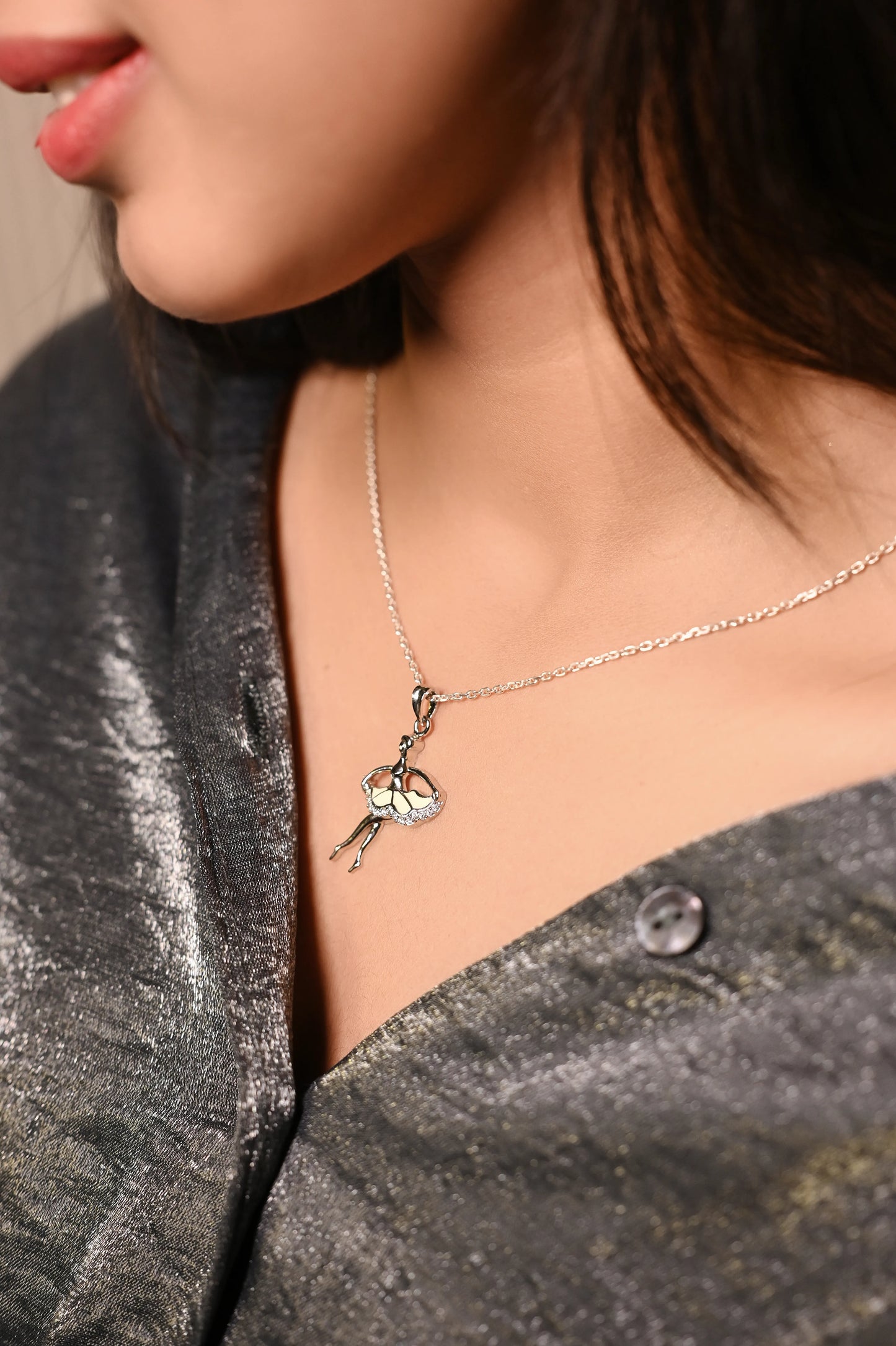 Silver Dancing Girl Necklace