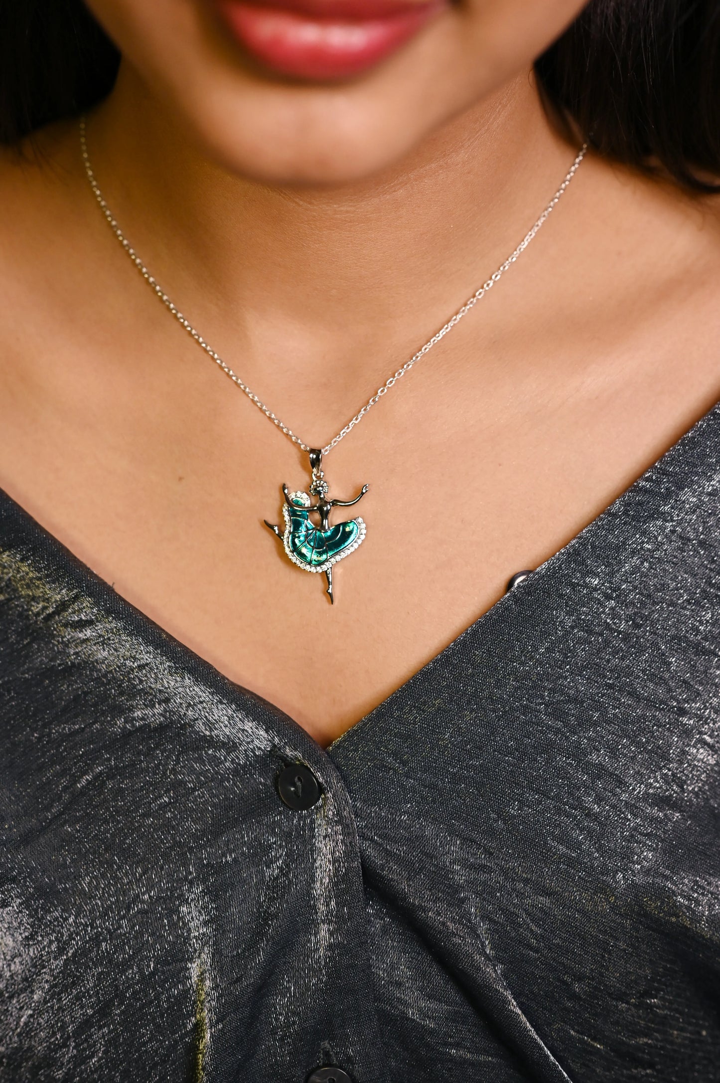 Silver Classic Dancing  Ballerina Necklace