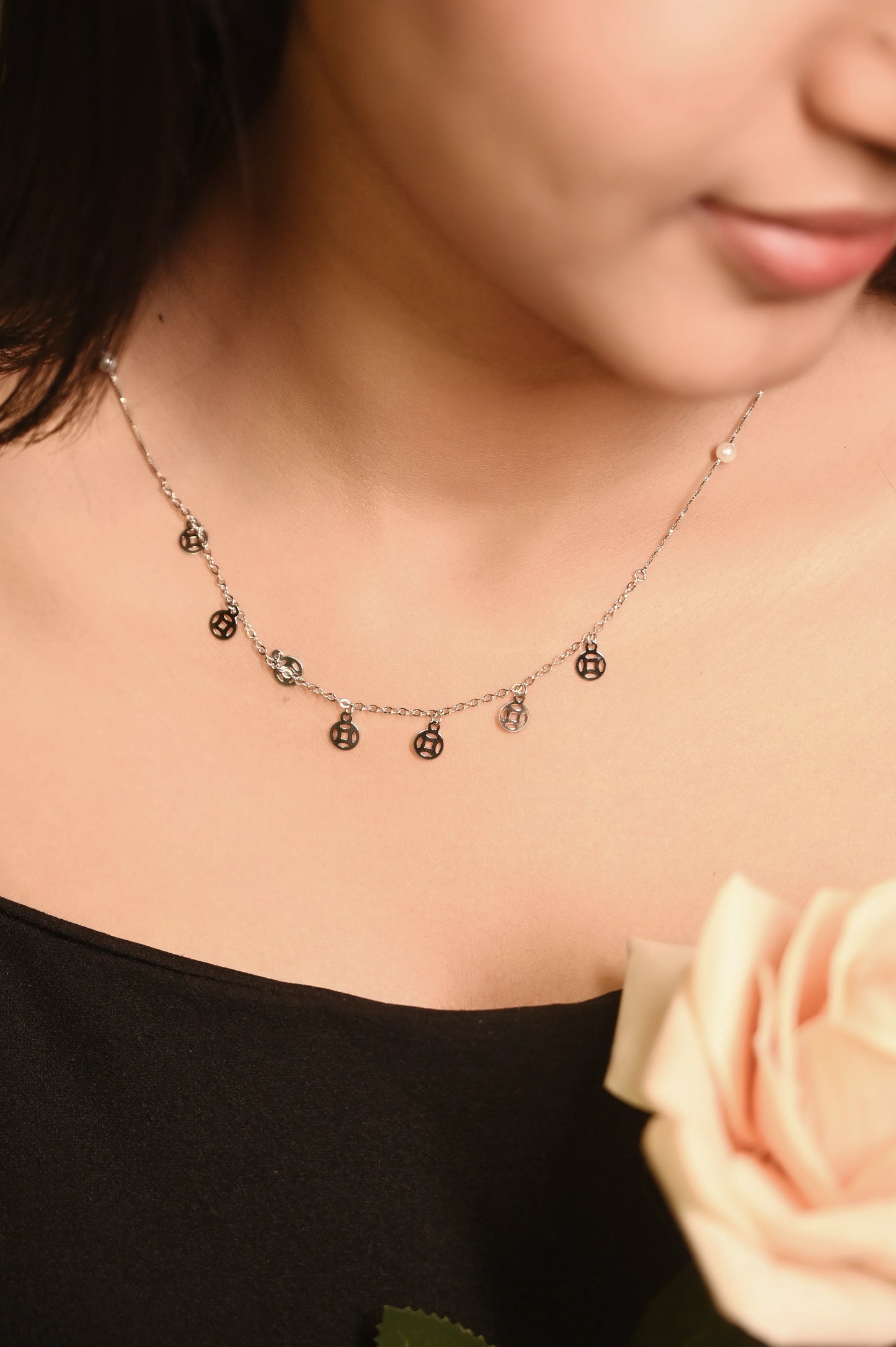 Silver Pearl Charms Necklace