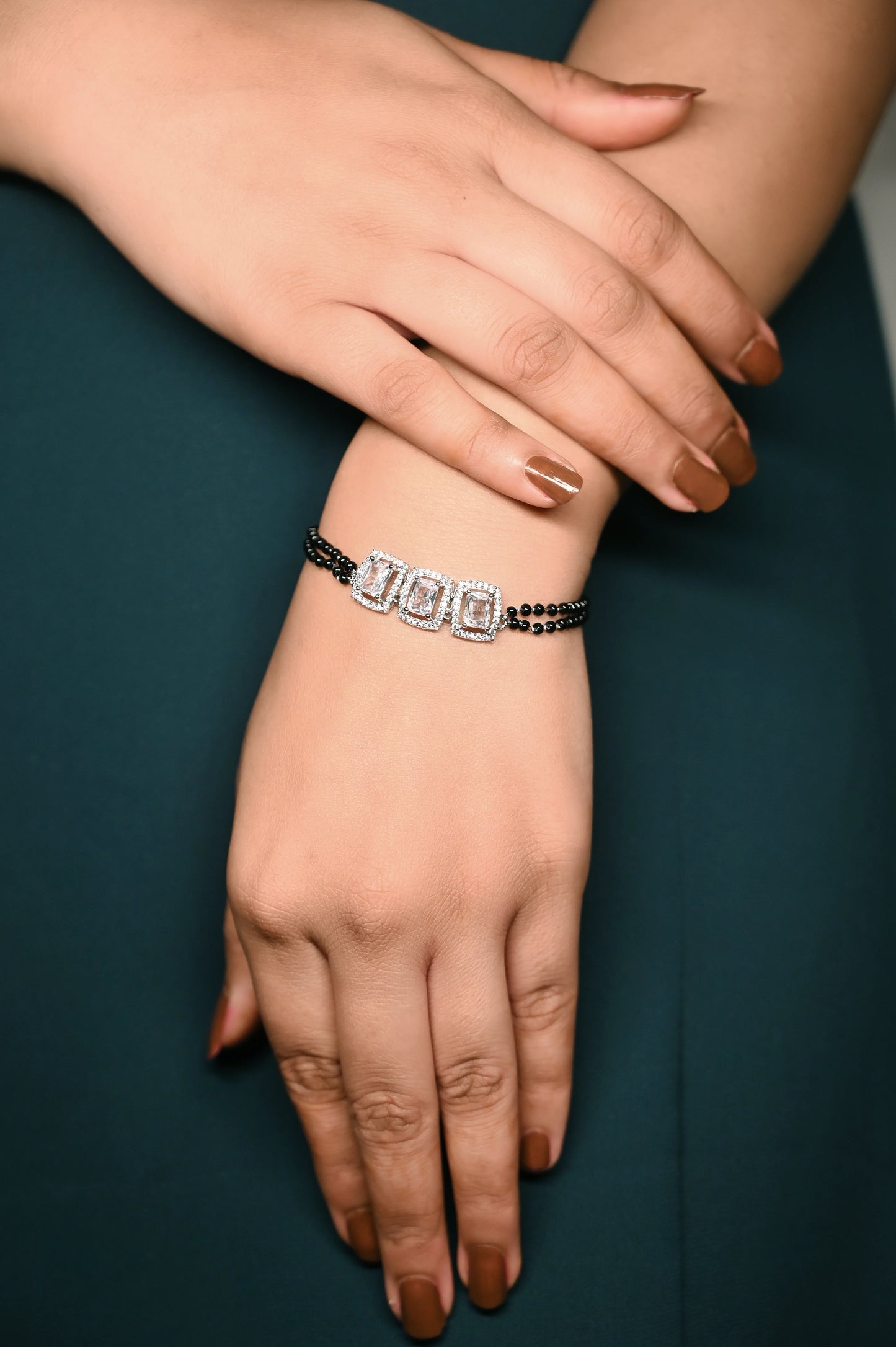 Aadhya Triple Sparkle Silver Mangalsutra Bracelet
