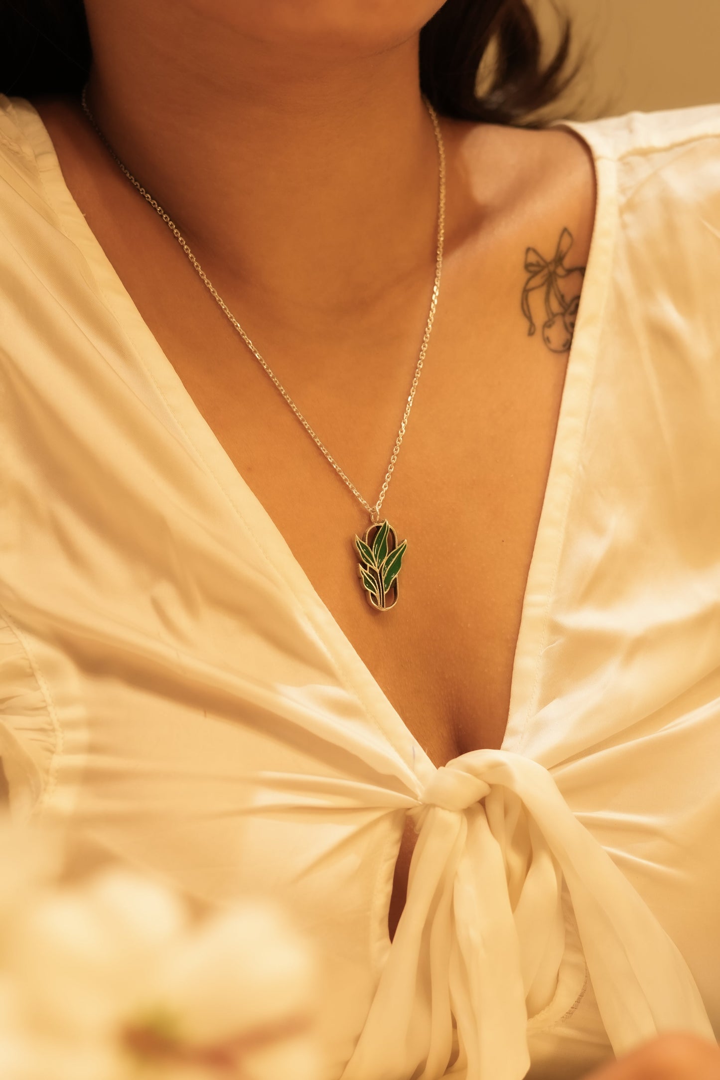 Aadhya Leaf Enamel Pendant