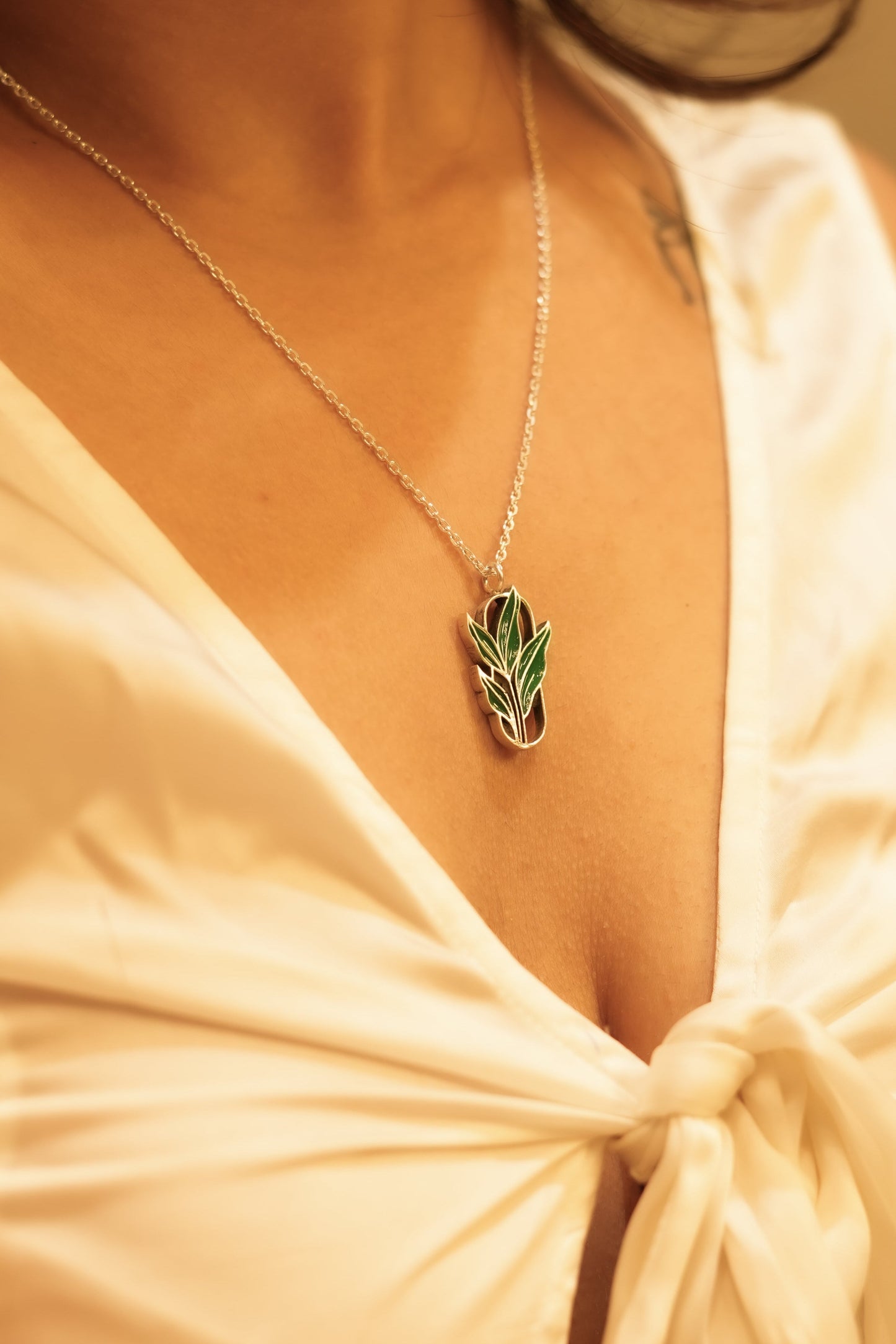 Aadhya Leaf Enamel Pendant