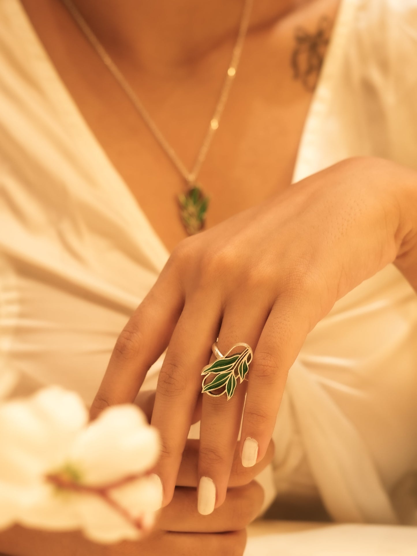 Aadhya Leaf Enamel Ring