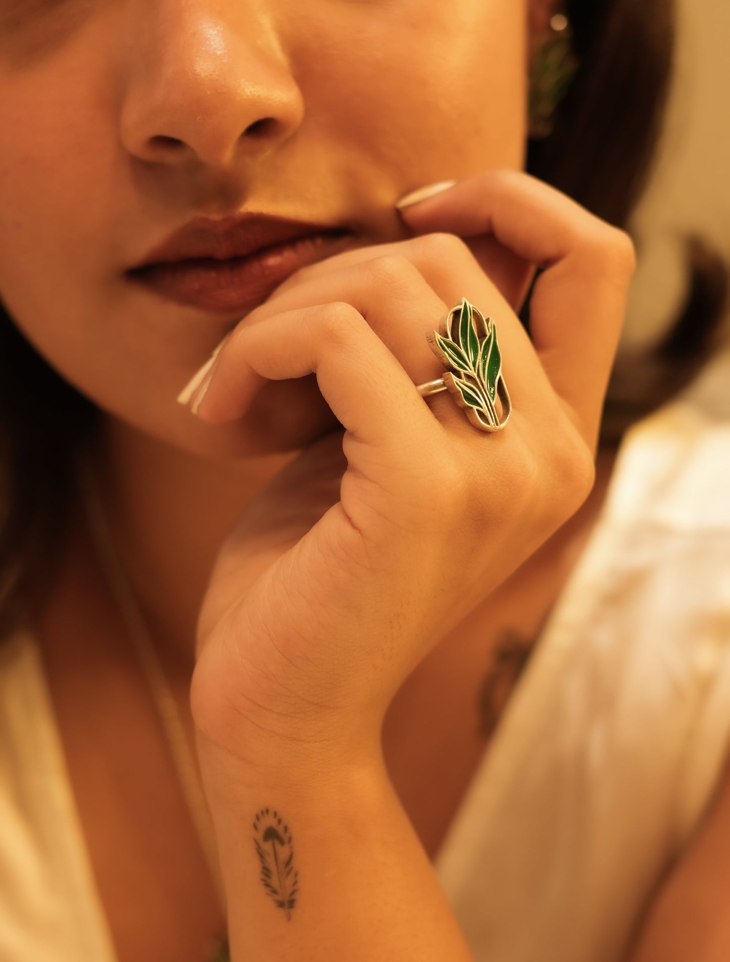 Aadhya Leaf Enamel Ring