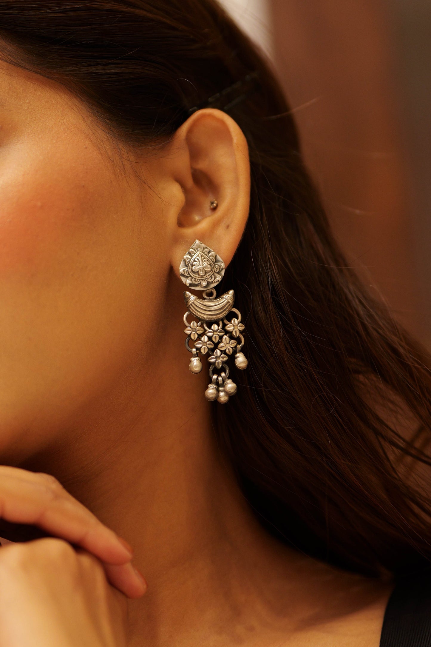 Aadhya Floral Jali Ghungroo Earrings