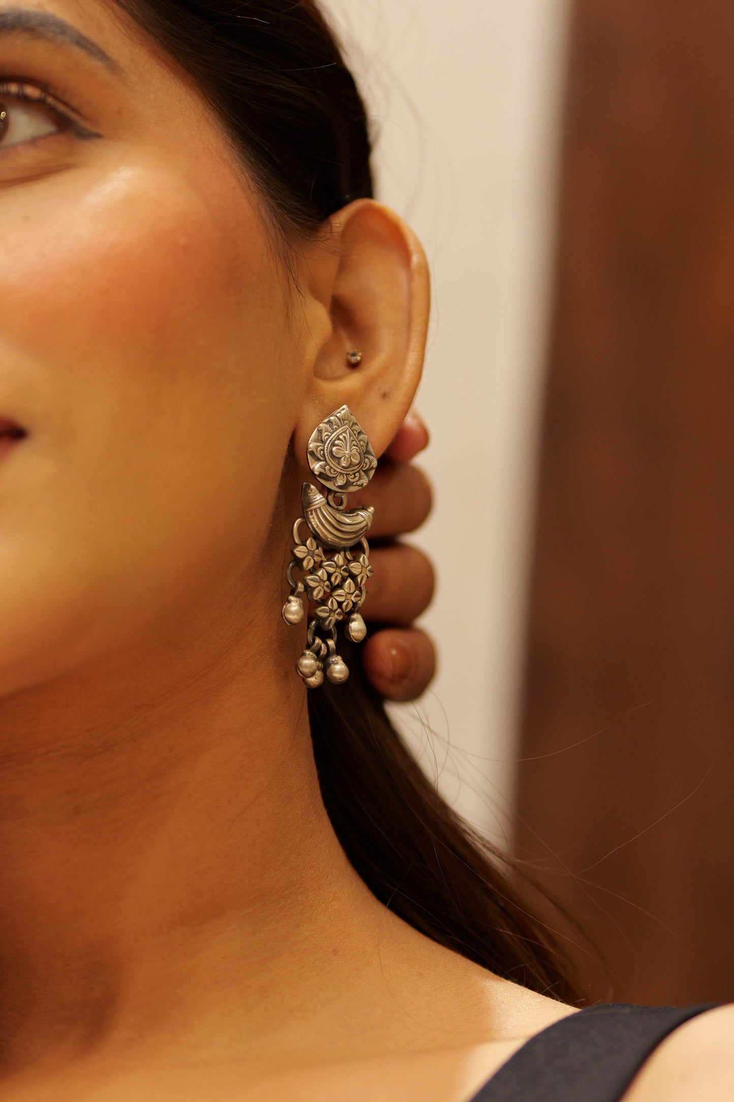 Aadhya Floral Jali Ghungroo Earrings