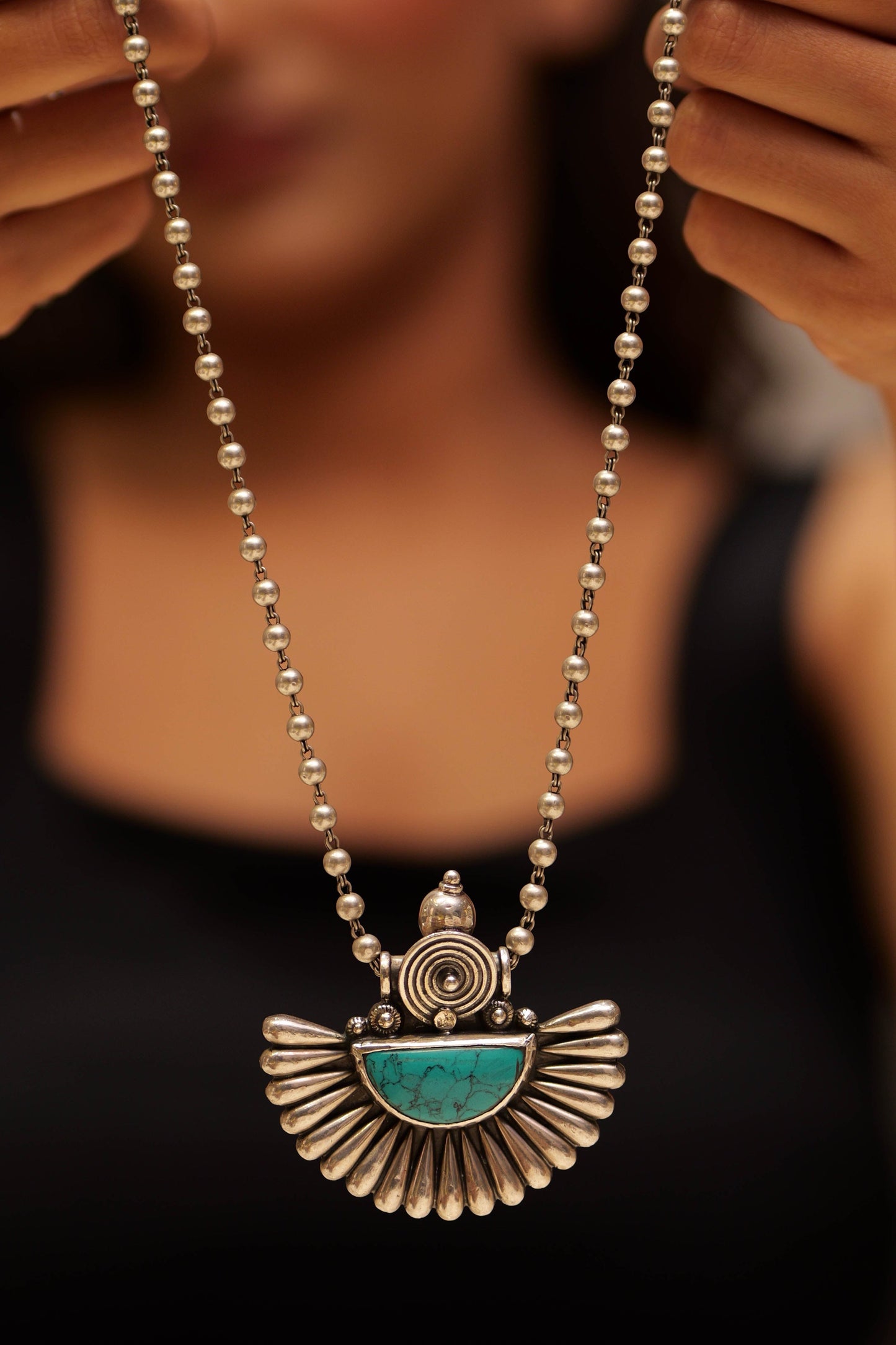 Aadhya Embossed Turquoise Petal Necklace