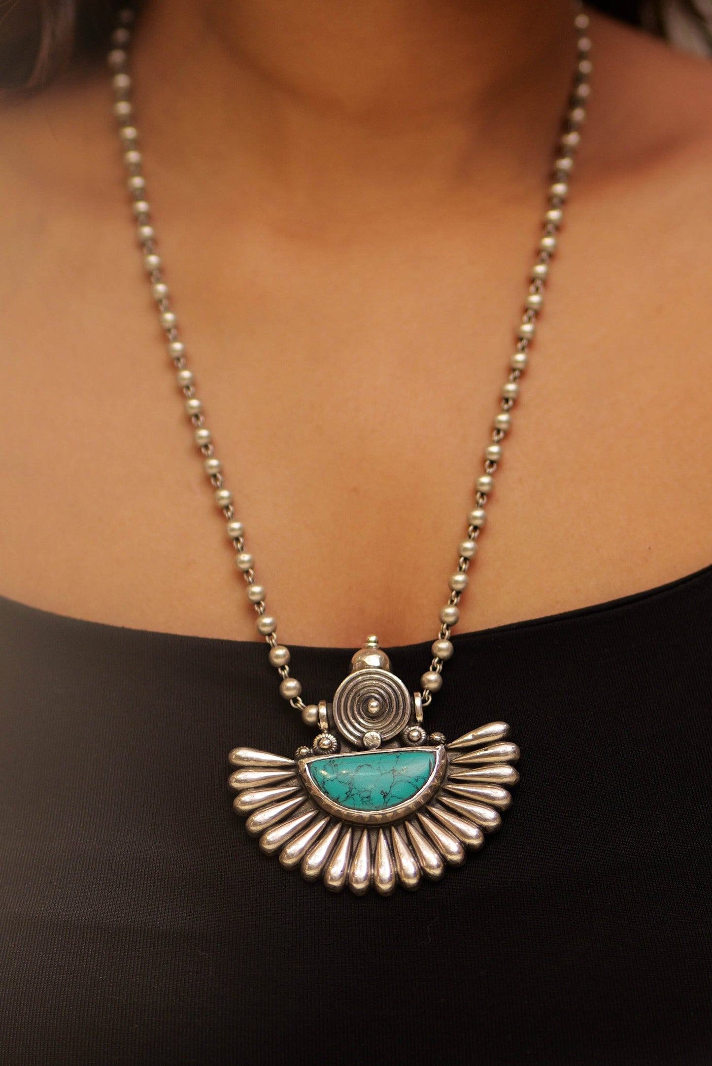 Aadhya Embossed Turquoise Petal Necklace