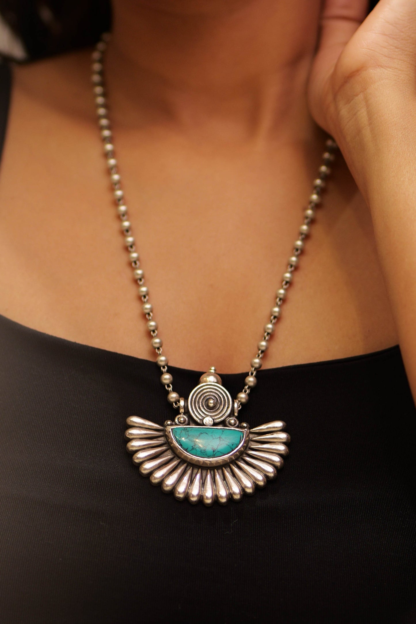 Aadhya Embossed Turquoise Petal Necklace