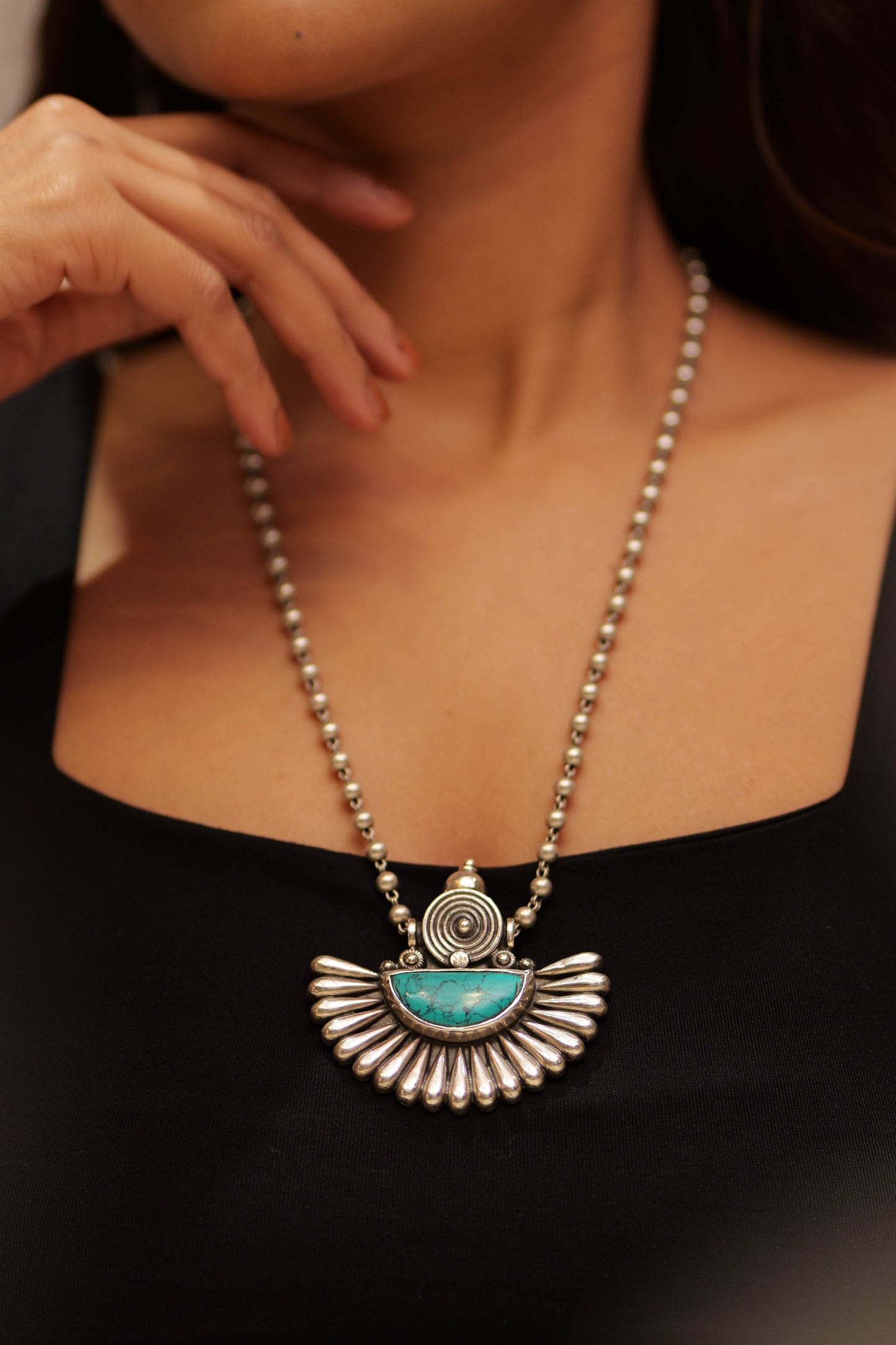 Aadhya Embossed Turquoise Petal Necklace