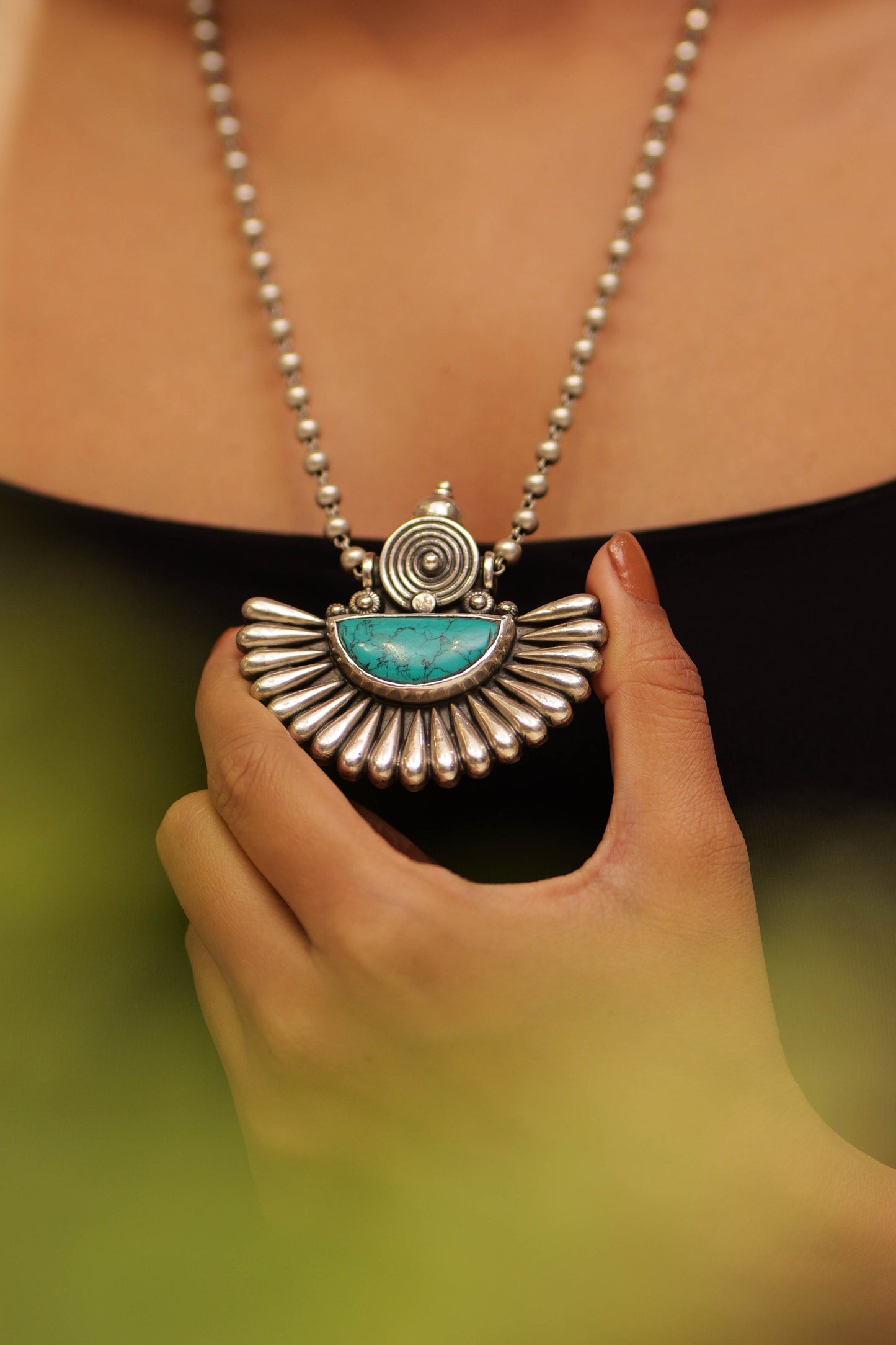 Aadhya Embossed Turquoise Petal Necklace