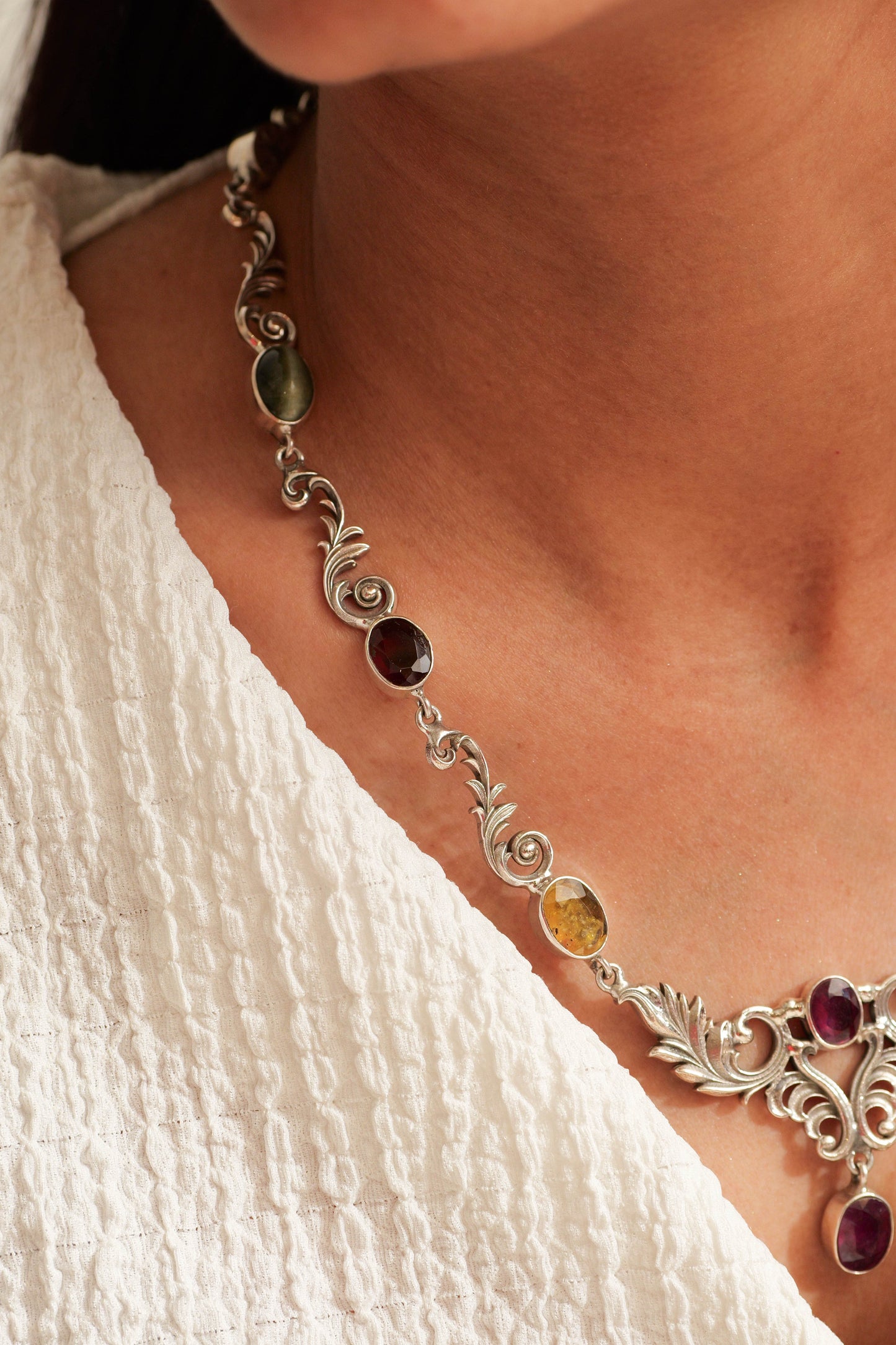 Peacock Bloom Navratna Necklace Set